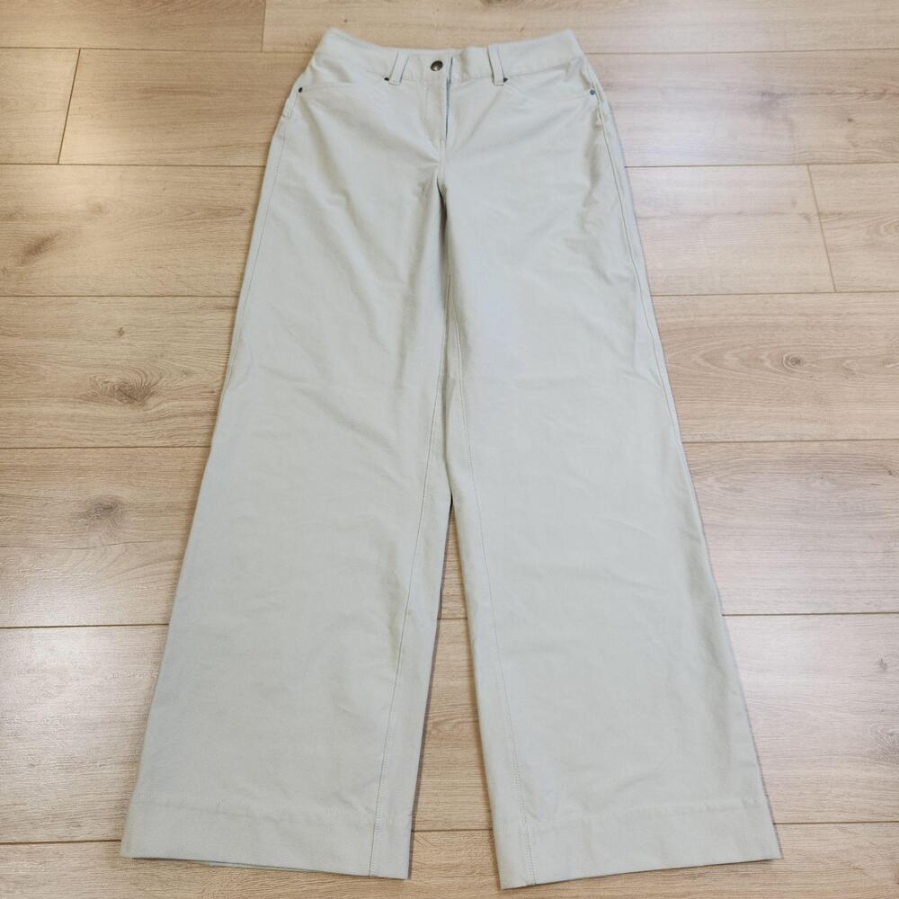 Lululemon City Sleek Pants Womens 26 Beige Wide Leg Twill Relaxed Stretch Casual